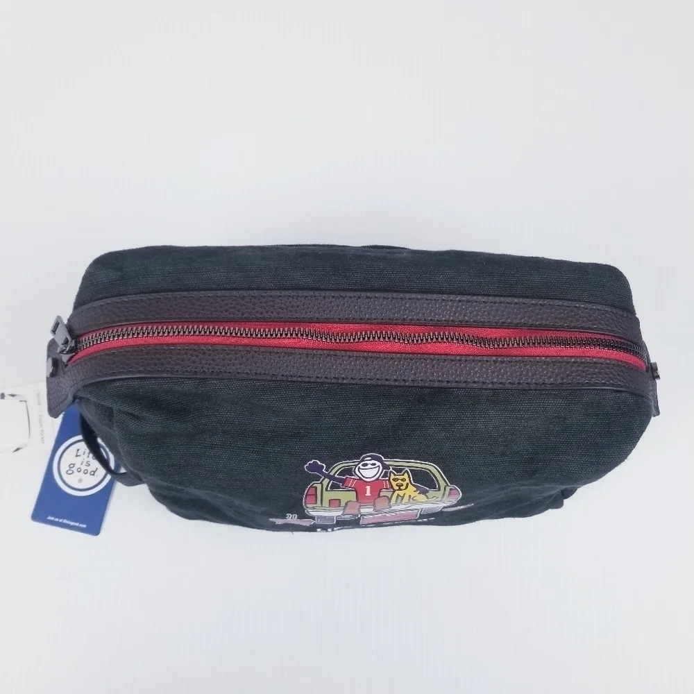 Life Is Good Black Canvas Football Tailgate Toiletry Travel Bag NWT